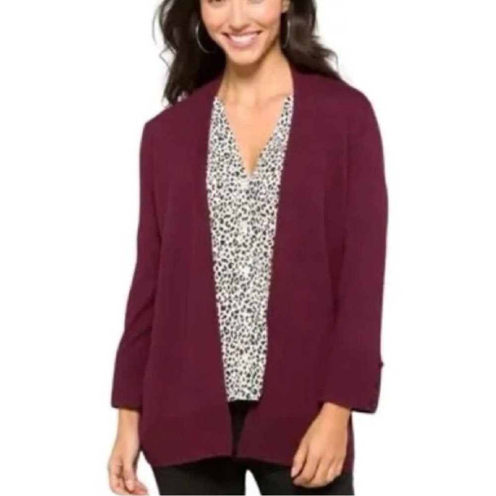 New Evolution Women's Cardigan Sweater, Burgundy Open Front Size Small